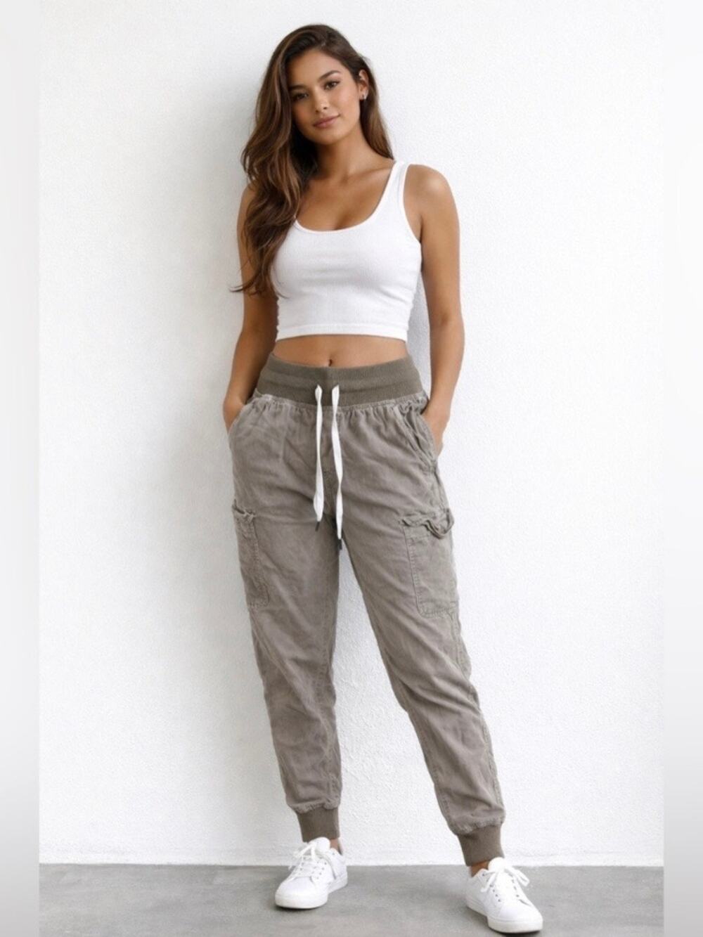 Aerie Brown Gray Cargo Jogger Pants Sz.S NWT